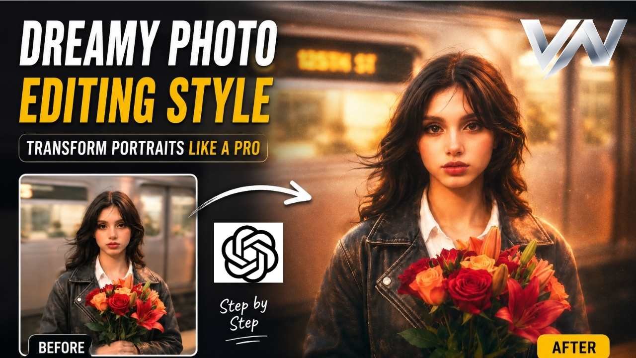 Dreamy photo editing style example showing soft bokeh, golden tones, and cinematic blur on a fashion portrait