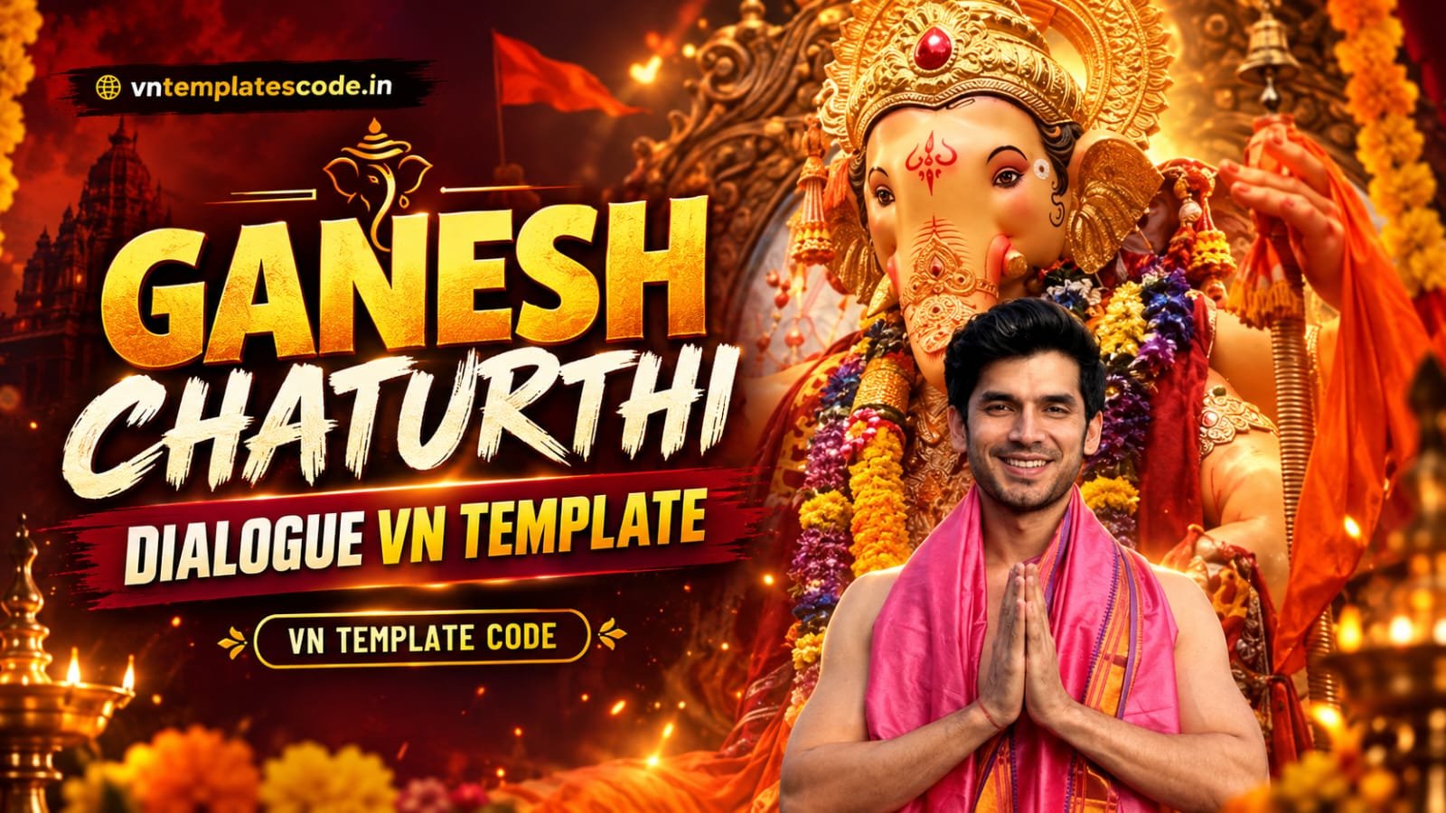 Trending VN code for Ganesh Chaturthi dialogue template preview in VN Video Editor